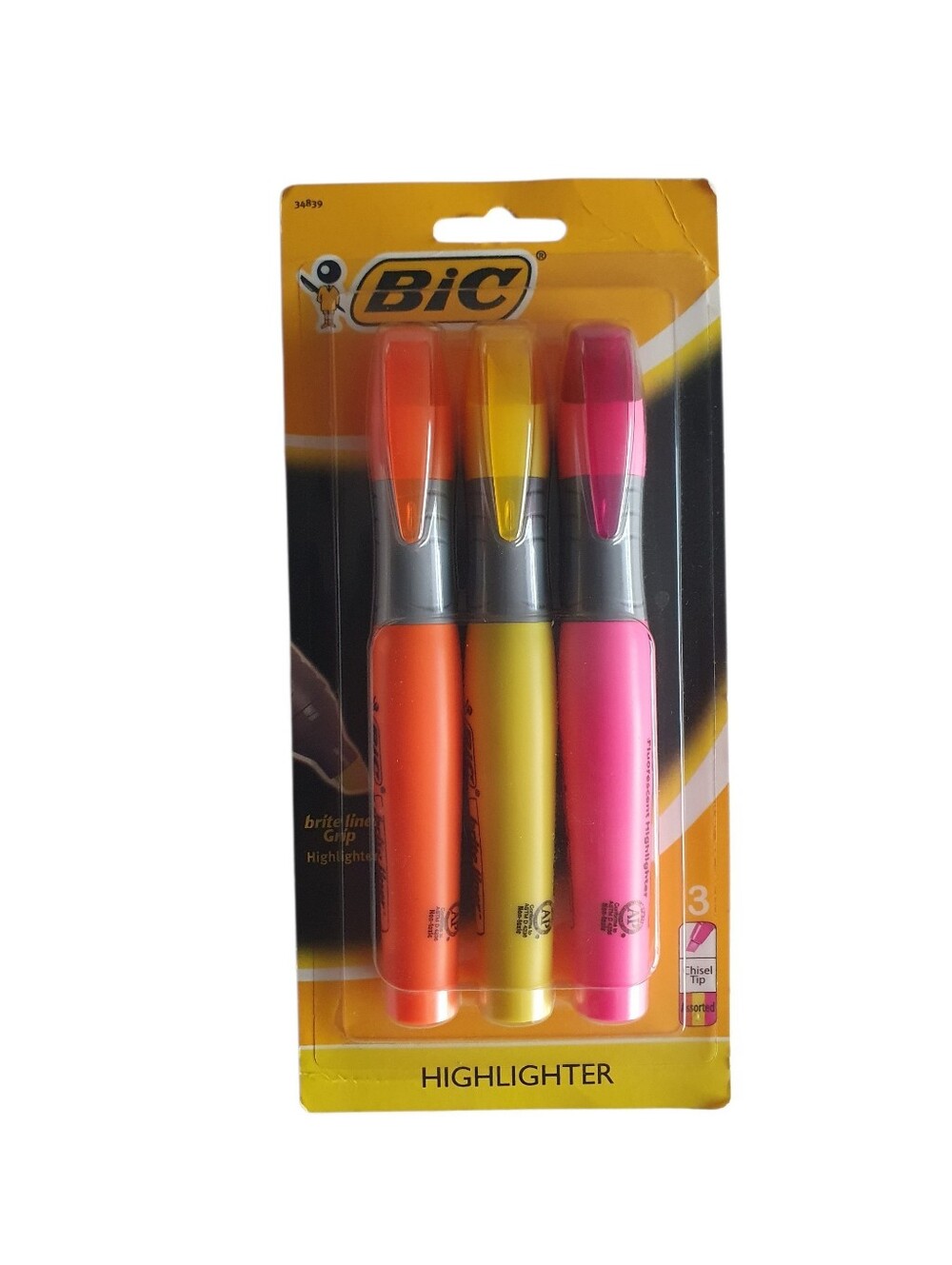 3 Pack BIC Brite Liner Grip XL Highlighter Chisel Tip  Assorted Colors Rare